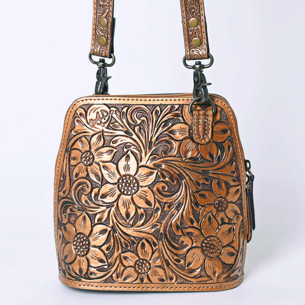 American Darling Western Leather Crossbody Bag Hand Tooled Floral Carved Purse with Adjustable Strap