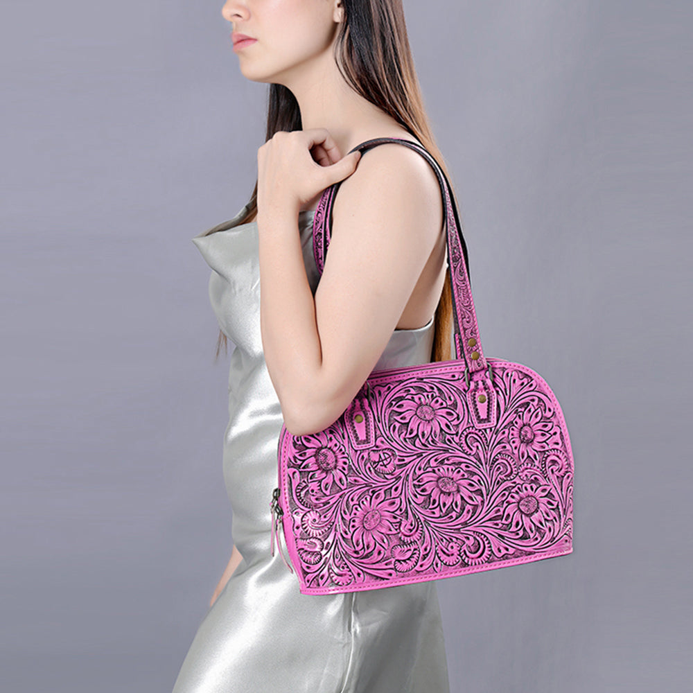 American Darling Western Leather Tote Bag Hand Tooled Floral Carved Purse with Quilted Back & Tooled Straps for Women