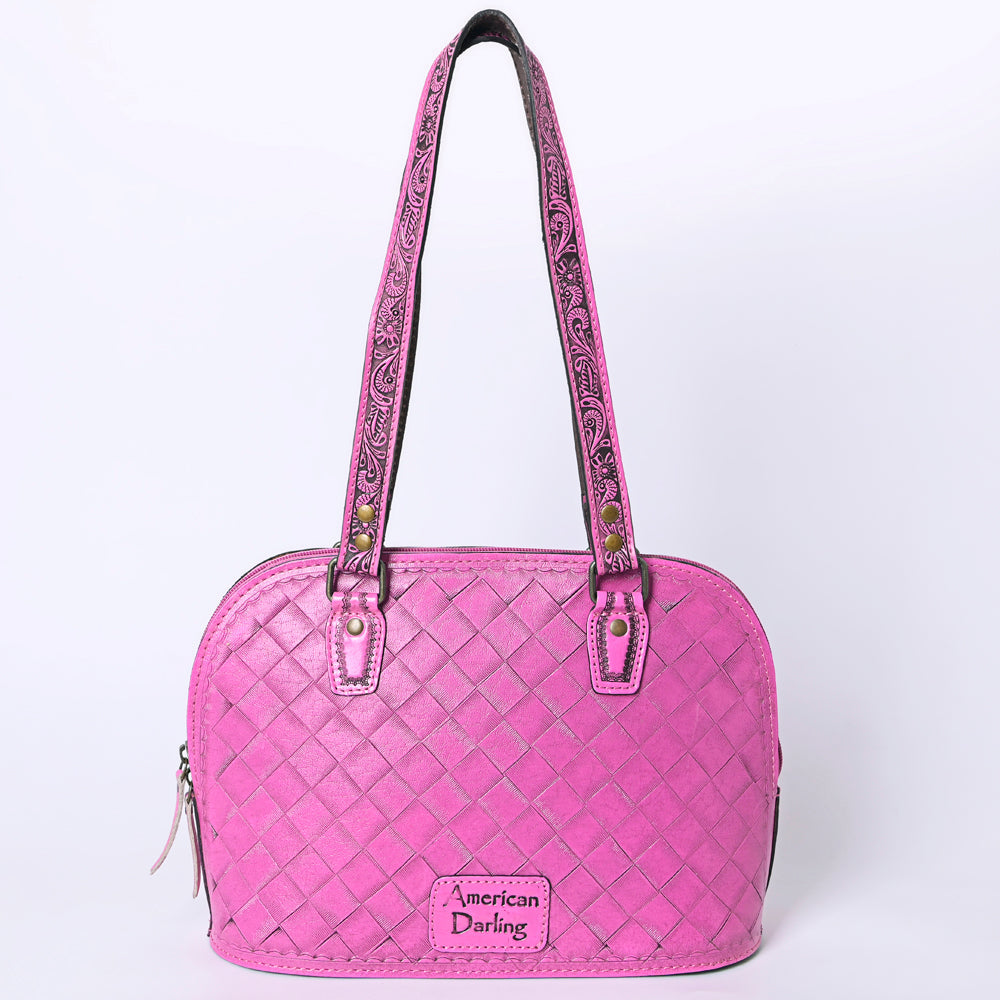 American Darling Western Leather Tote Bag Hand Tooled Floral Carved Purse with Quilted Back & Tooled Straps for Women
