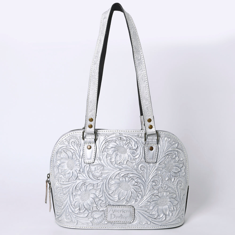 American Darling Western Leather Tote Bag Hand Tooled Floral Carved Purse with Quilted Back & Tooled Straps for Women