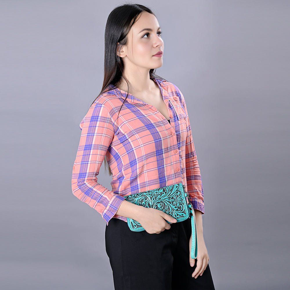 American Darling Clutch Hand Tooled Genuine Leather