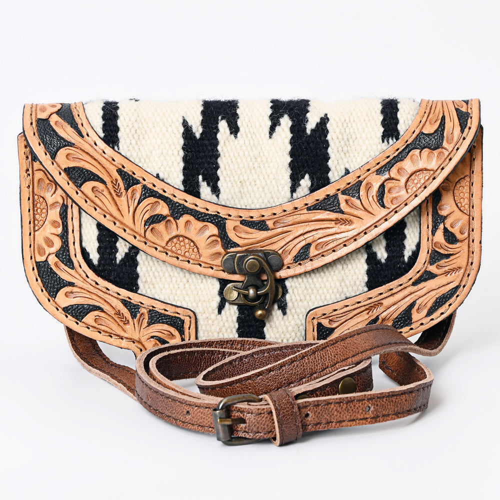 American Darling Wallet Hand Bag, Woven Saddle Blanket Detail, Genuine Leather Western Clutch with Crossbody Strap and Multi-Pocket Interior