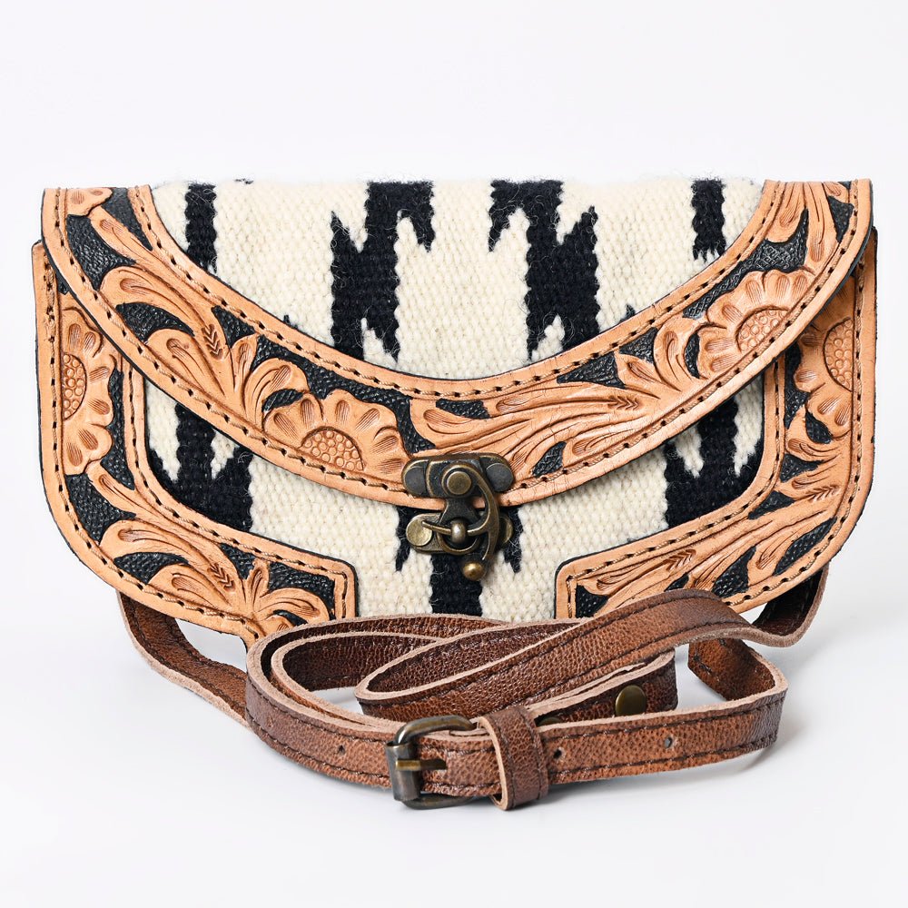 Compact Genuine Leather Western Clutch With Crossbody Strap And Multiple Interior Pockets