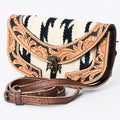 Compact Genuine Leather Western Clutch With Crossbody Strap And Multiple Interior Pockets