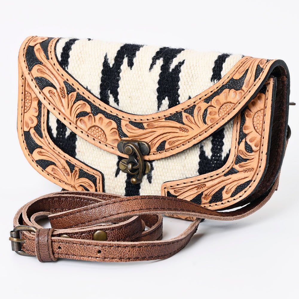 Compact Genuine Leather Western Clutch With Crossbody Strap And Multiple Interior Pockets
