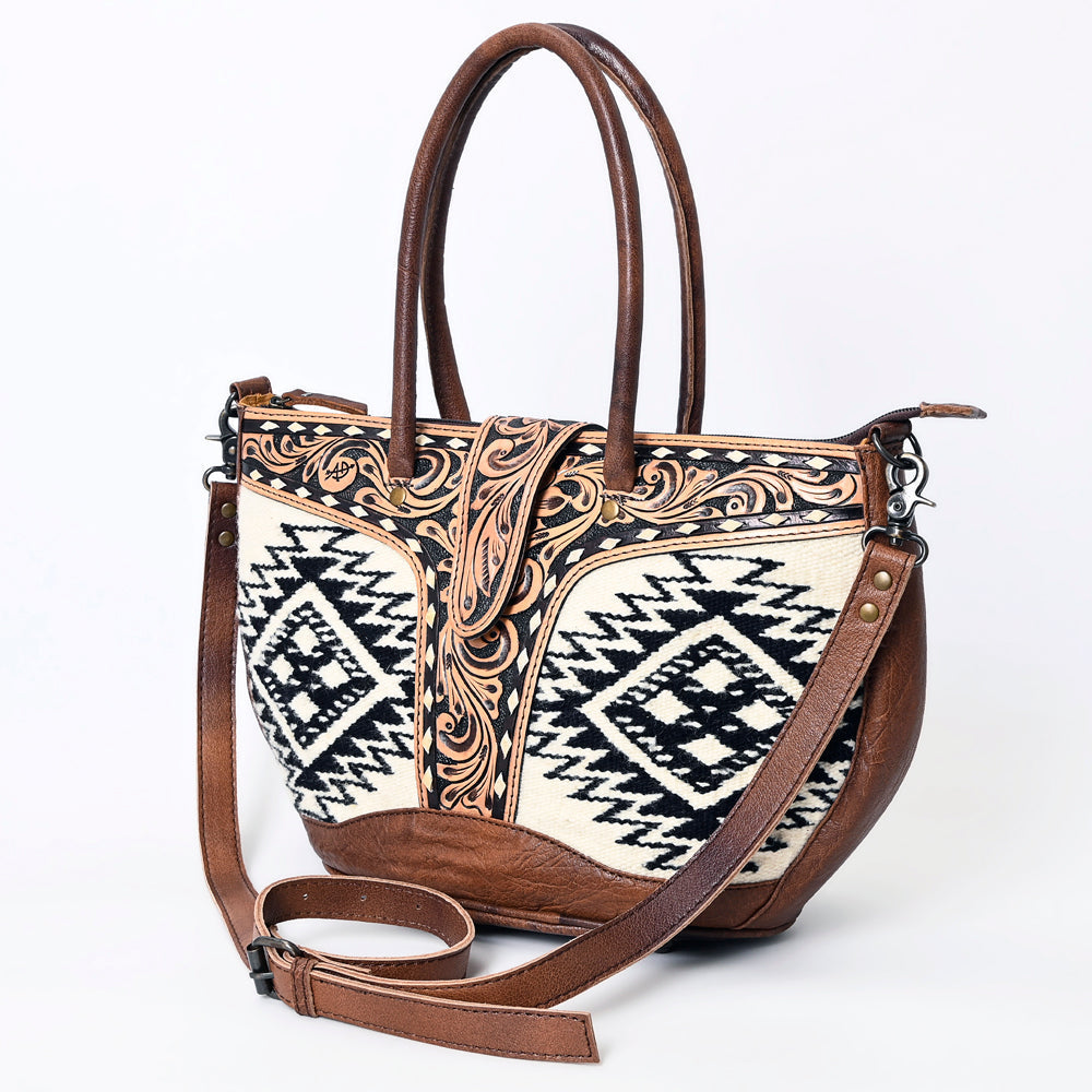 American Darling Hand-Tooled Saddle Blanket Genuine Leather Tote