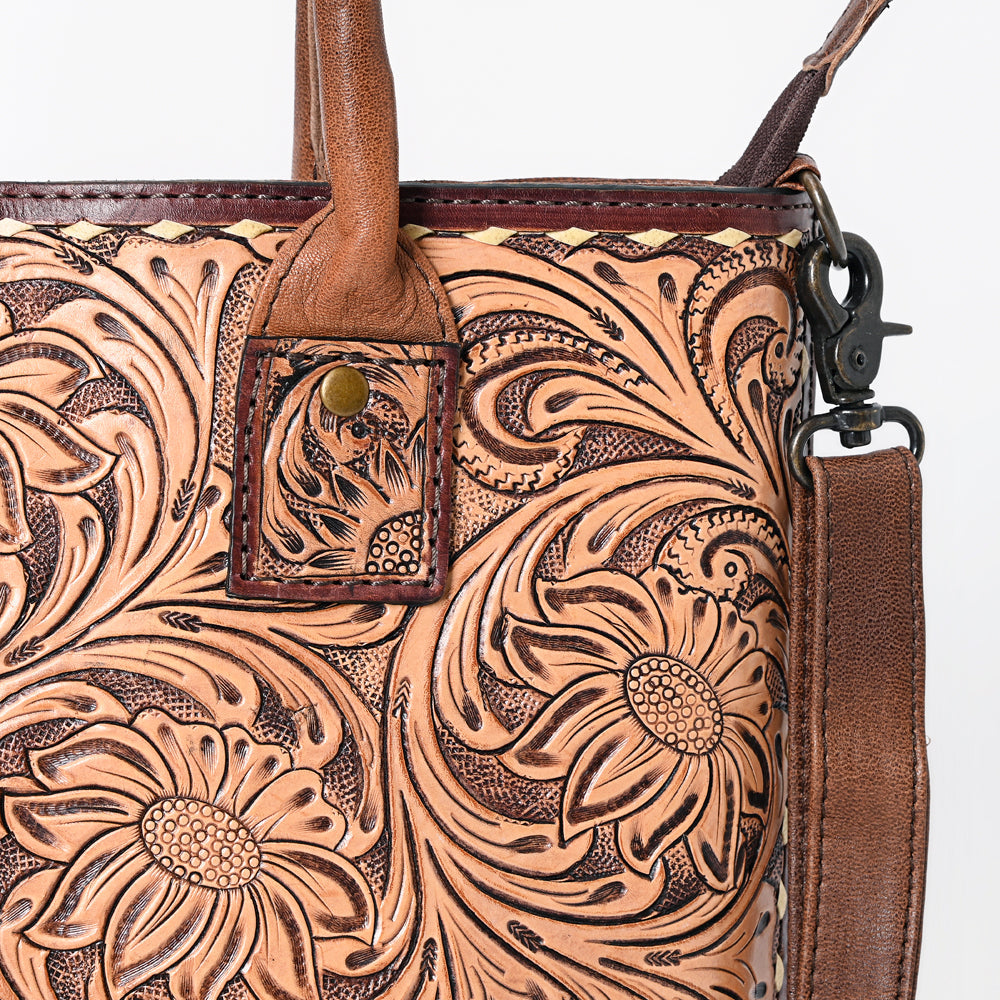 American Darling Western Tote Bag Handcrafted from Genuine Leather | Hand Tooled Floral Carved Purse with Crossbody Strap