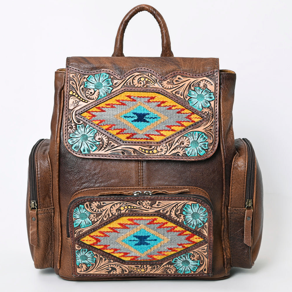 American Darling Hand-Tooled Saddle Blanket Leather Backpack