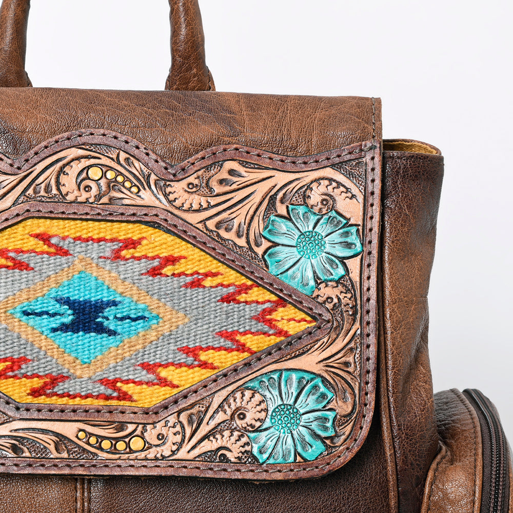 American Darling Hand-Tooled Saddle Blanket Leather Backpack