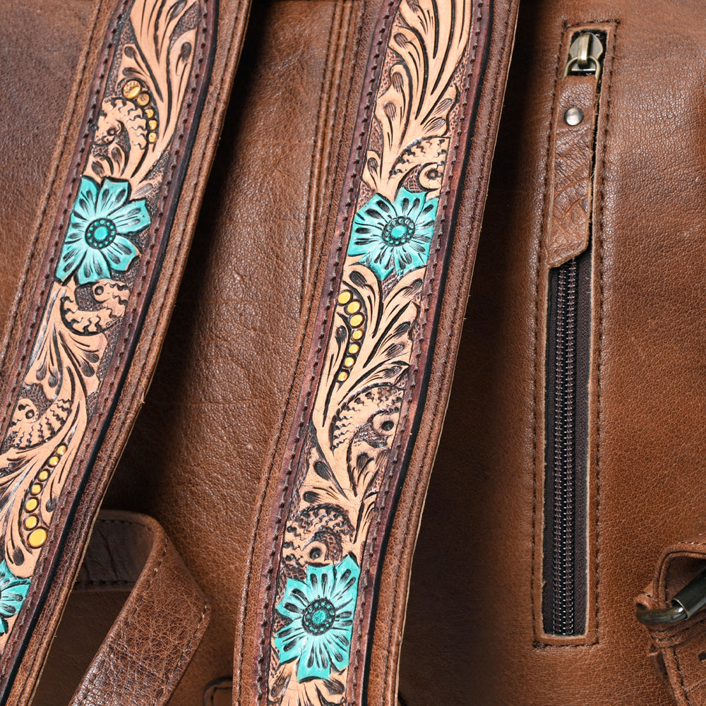 American Darling Western Backpack Handcrafted from Tooled Leather & Saddle Blanket | Panel Purse with Multiple Pockets