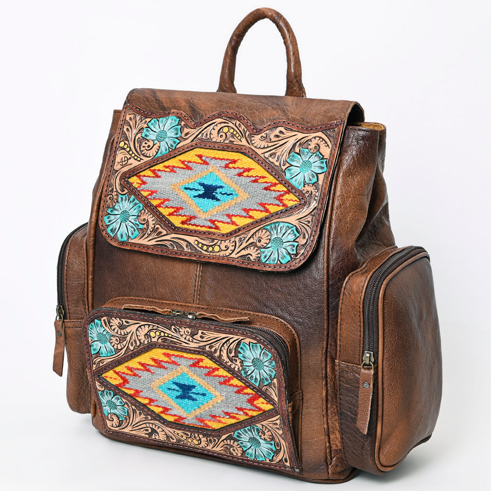 American Darling Hand-Tooled Saddle Blanket Leather Backpack