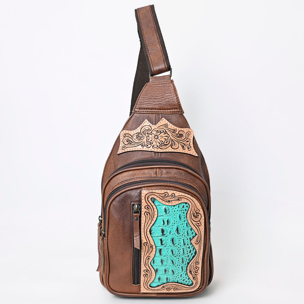 American Darling Hand-Tooled Crocodile-Embossed Leather Sling Bag