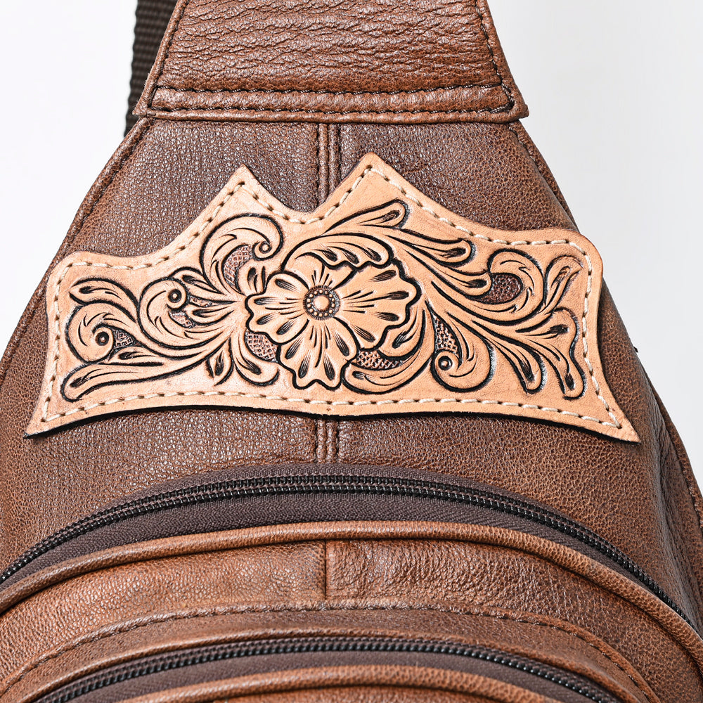 American Darling Hand-Tooled Crocodile-Embossed Leather Sling Bag