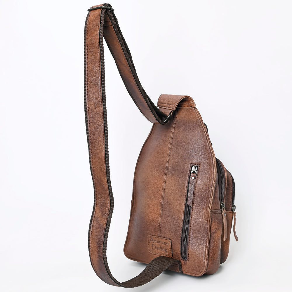 American Darling Hand-Tooled Crocodile-Embossed Leather Sling Bag
