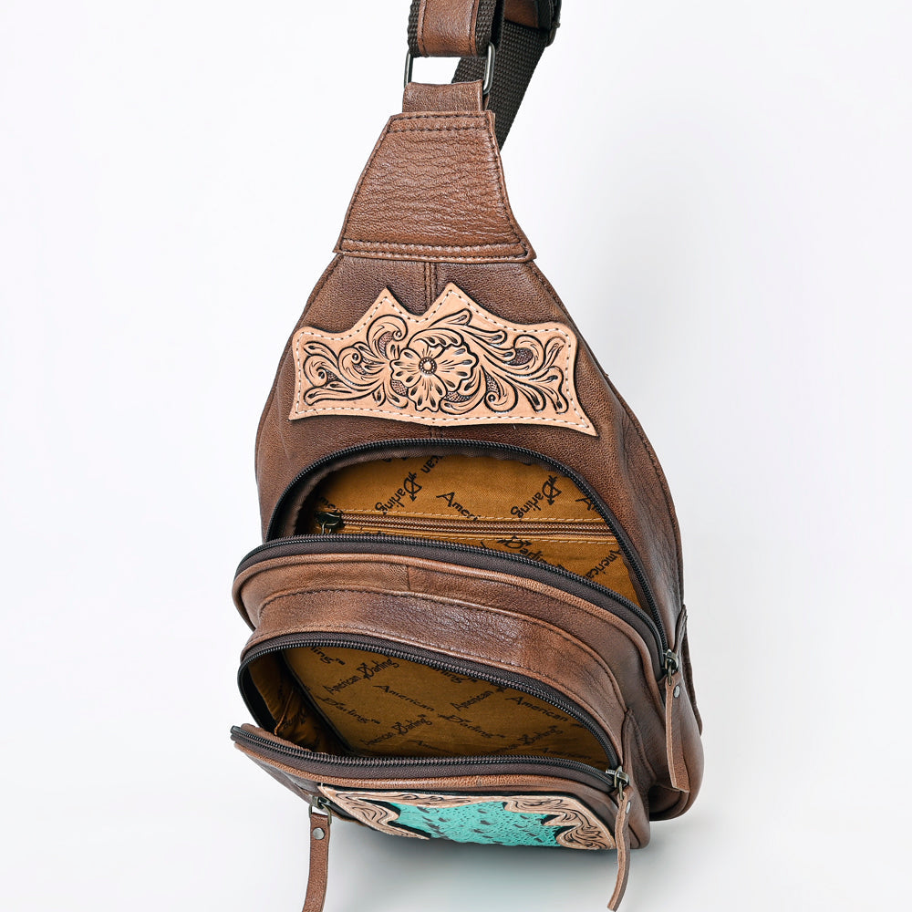 American Darling Hand-Tooled Crocodile-Embossed Leather Sling Bag