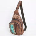 American Darling Hand-Tooled Crocodile-Embossed Leather Sling Bag