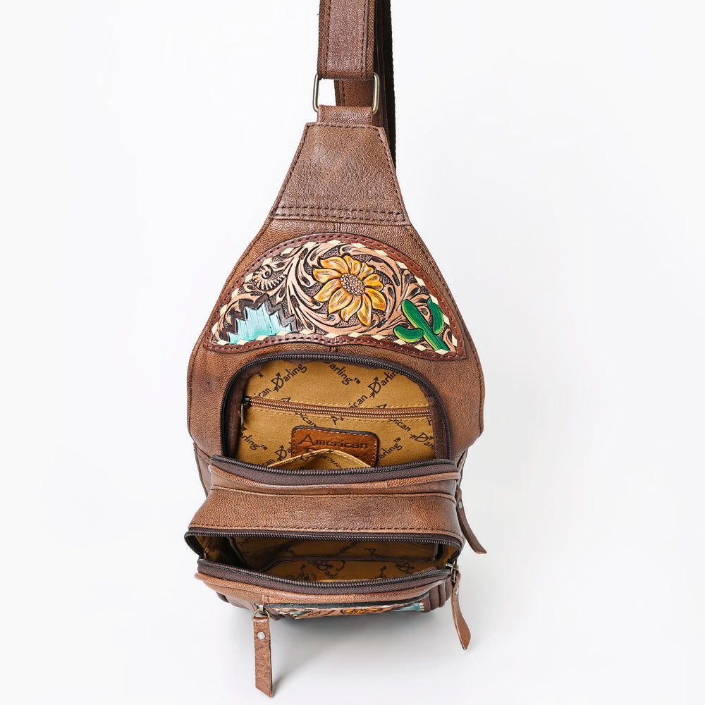 American Darling Hand-Tooled Leather Sling Bag