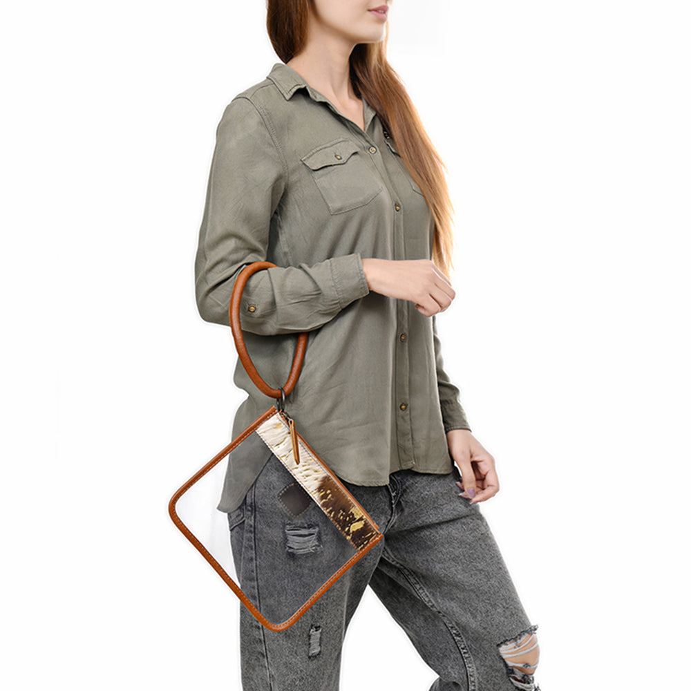 American Darling Clear Stadium Bag Handcrafted from Cowhide & Genuine Leather Trim | Large Loop Wristlet Clutch