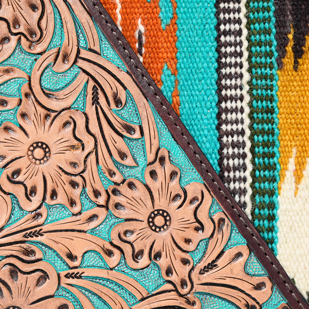 American Darling Western Tablet Sleeve Handcrafted from Tooled Leather & Saddle Blanket | Floral Carved Portfolio Case for Women