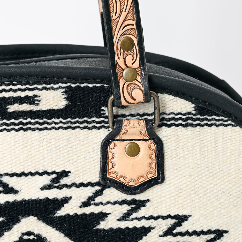 American Darling Western Tote Bag Handcrafted from Saddle Blanket & Genuine Leather | Tooled Floral Strap & Pattern Purse