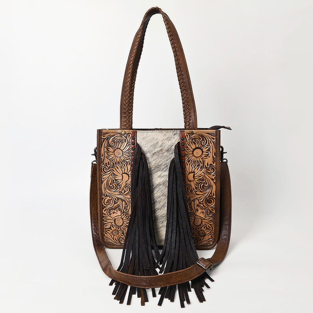 American Darling Tote Hand Tooled Hair-onGenuine Leather