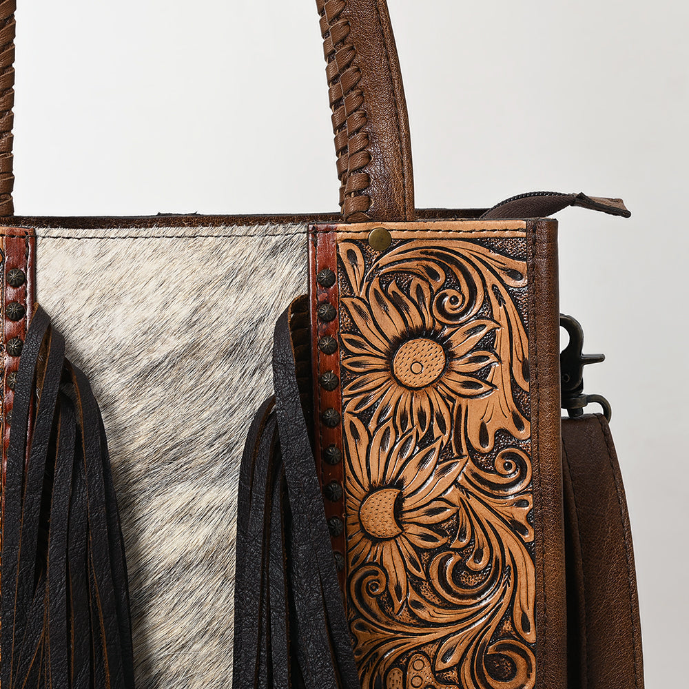 American Darling Tote Hand Tooled Hair-onGenuine Leather