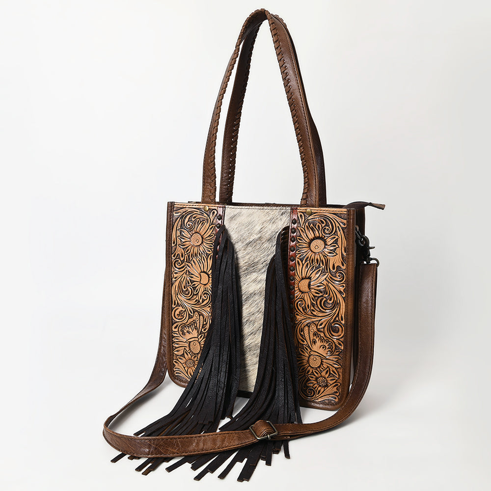 American Darling Tote Hand Tooled Hair-onGenuine Leather