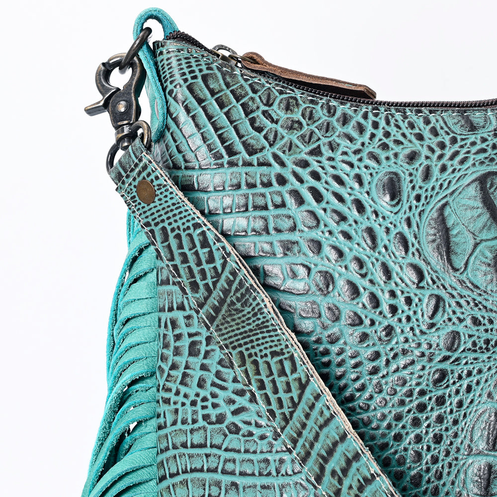 American Darling Western Hobo Bag Handcrafted from Crocodile Embossed Genuine Leather | Long Fringe & Multi-Pocket Design