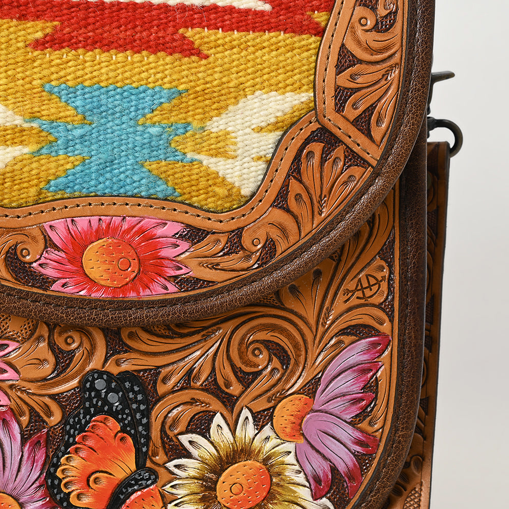 American Darling Crossbody Hand Tooled Saddle Blanket Genuine Leather