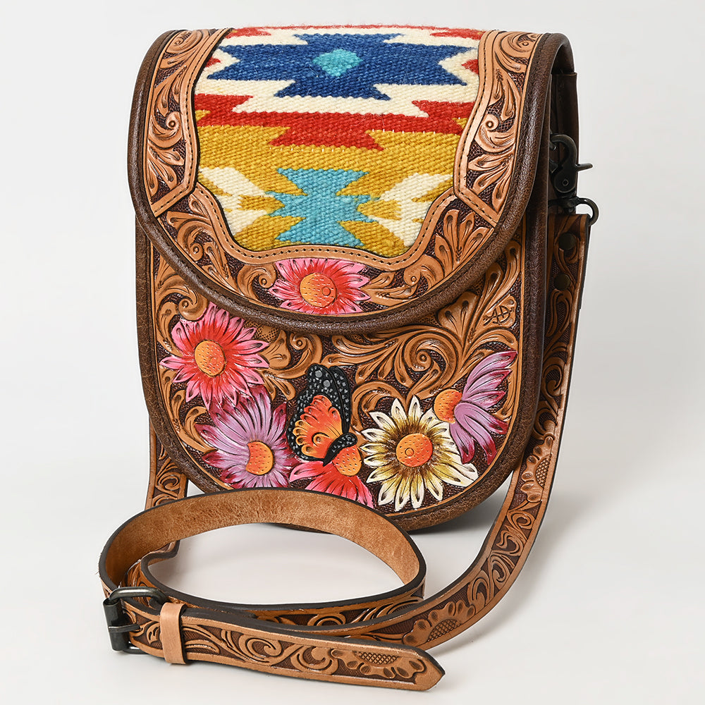 American Darling Crossbody Hand Tooled Saddle Blanket Genuine Leather