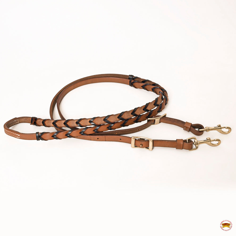 Hilason Western Horse American Leather Laced Barrel Roper Reins Brown