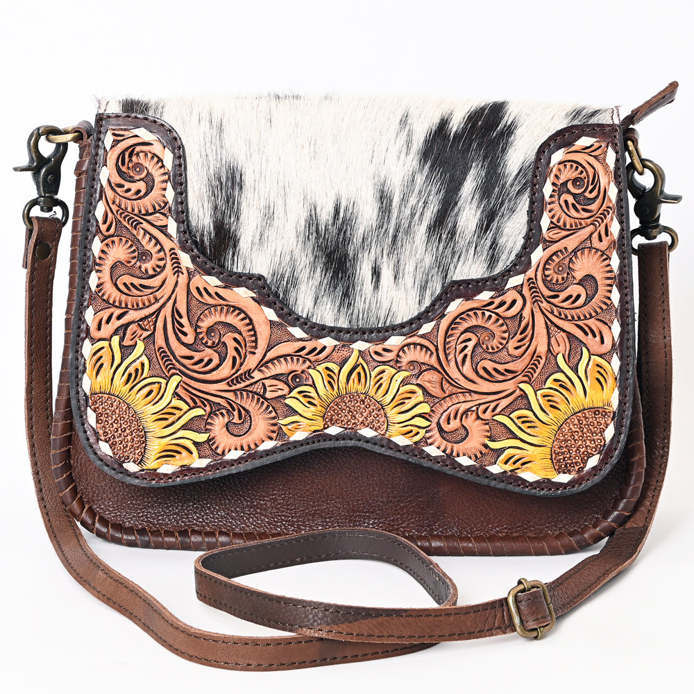 American Darling Hand-Tooled Hair-On Genuine Leather Crossbody Bag