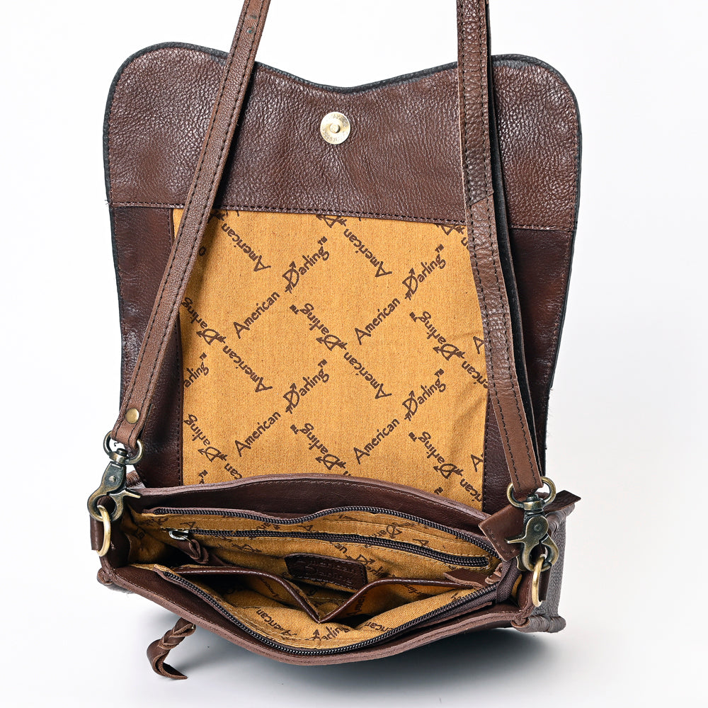 American Darling Hand-Tooled Hair-On Genuine Leather Crossbody Bag