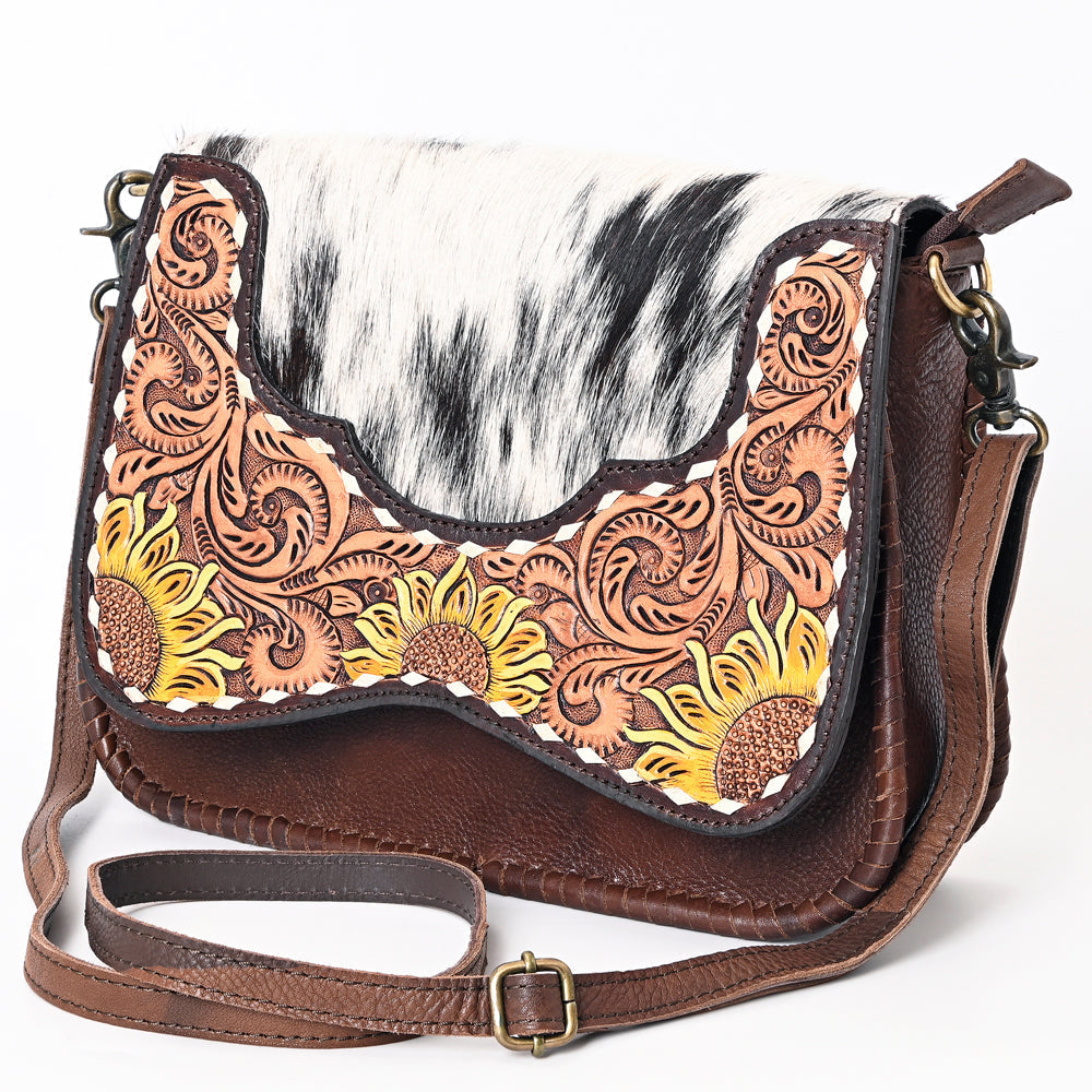 American Darling Hand-Tooled Hair-On Genuine Leather Crossbody Bag