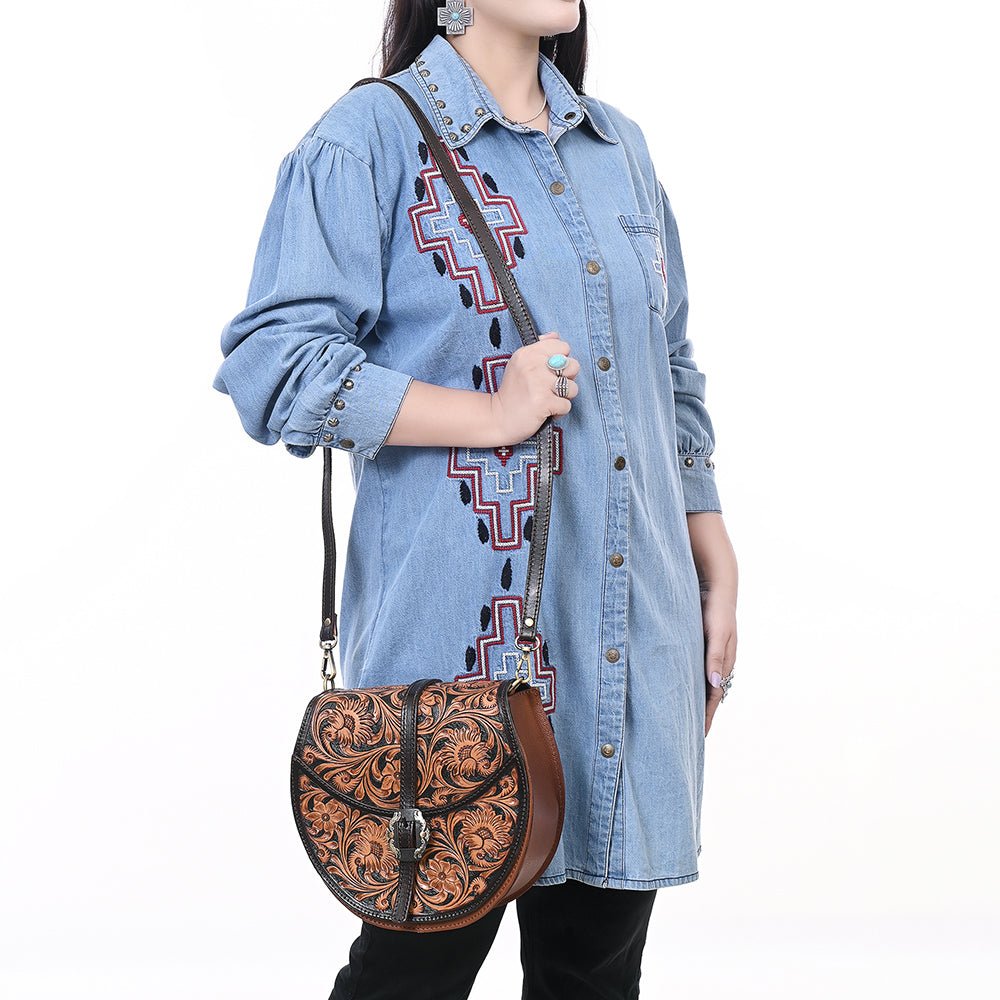 American Darling Hand-Tooled Genuine Leather Crossbody Bag