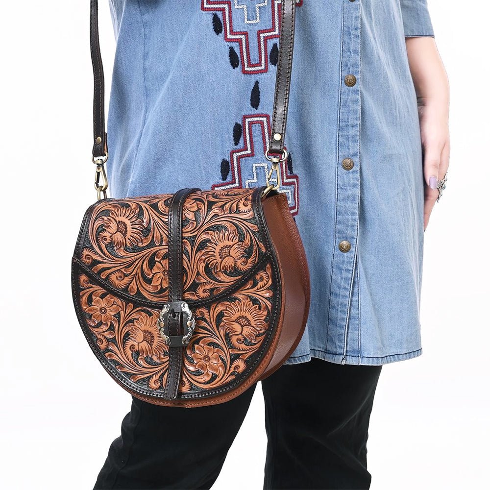 American Darling Hand-Tooled Genuine Leather Crossbody Bag