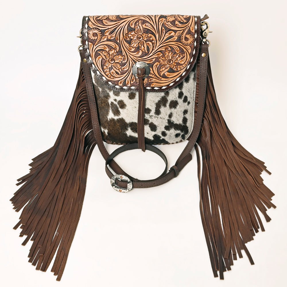 American Darling Hand-Tooled Hair-On Genuine Leather Bag