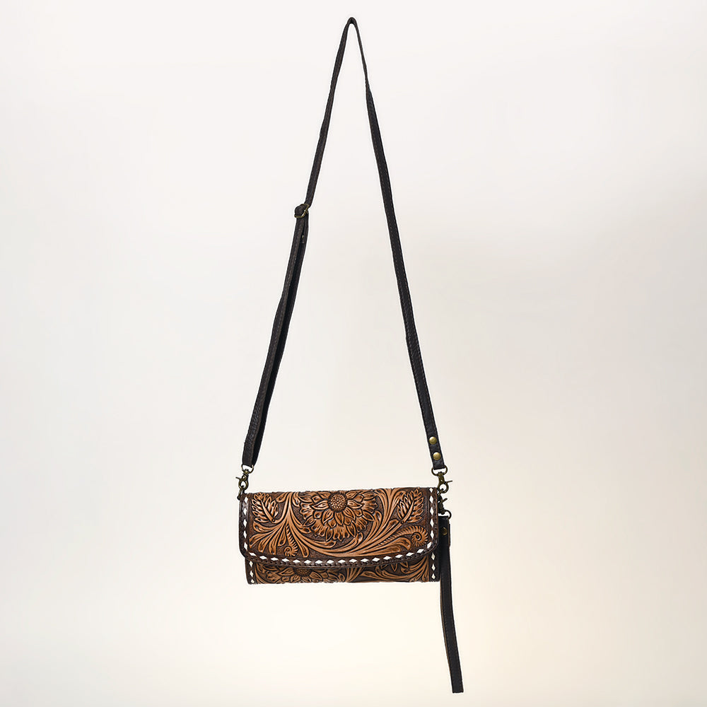 American Darling Hand Tooled Floral Carved Genuine Leather Small Cross body Bag Buck Stitched Vegetable-Tanned Eco-Friendly
