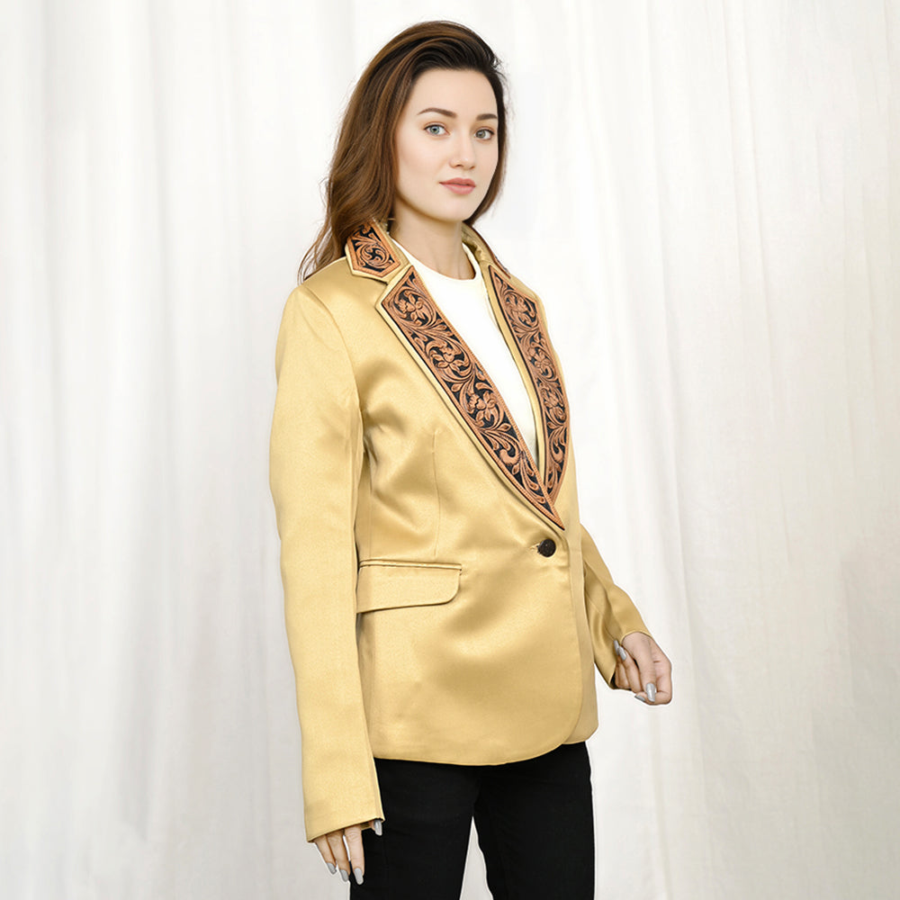 Genuine leather Hand tooled hand carved Women Blazer dress jacket ladies Girl