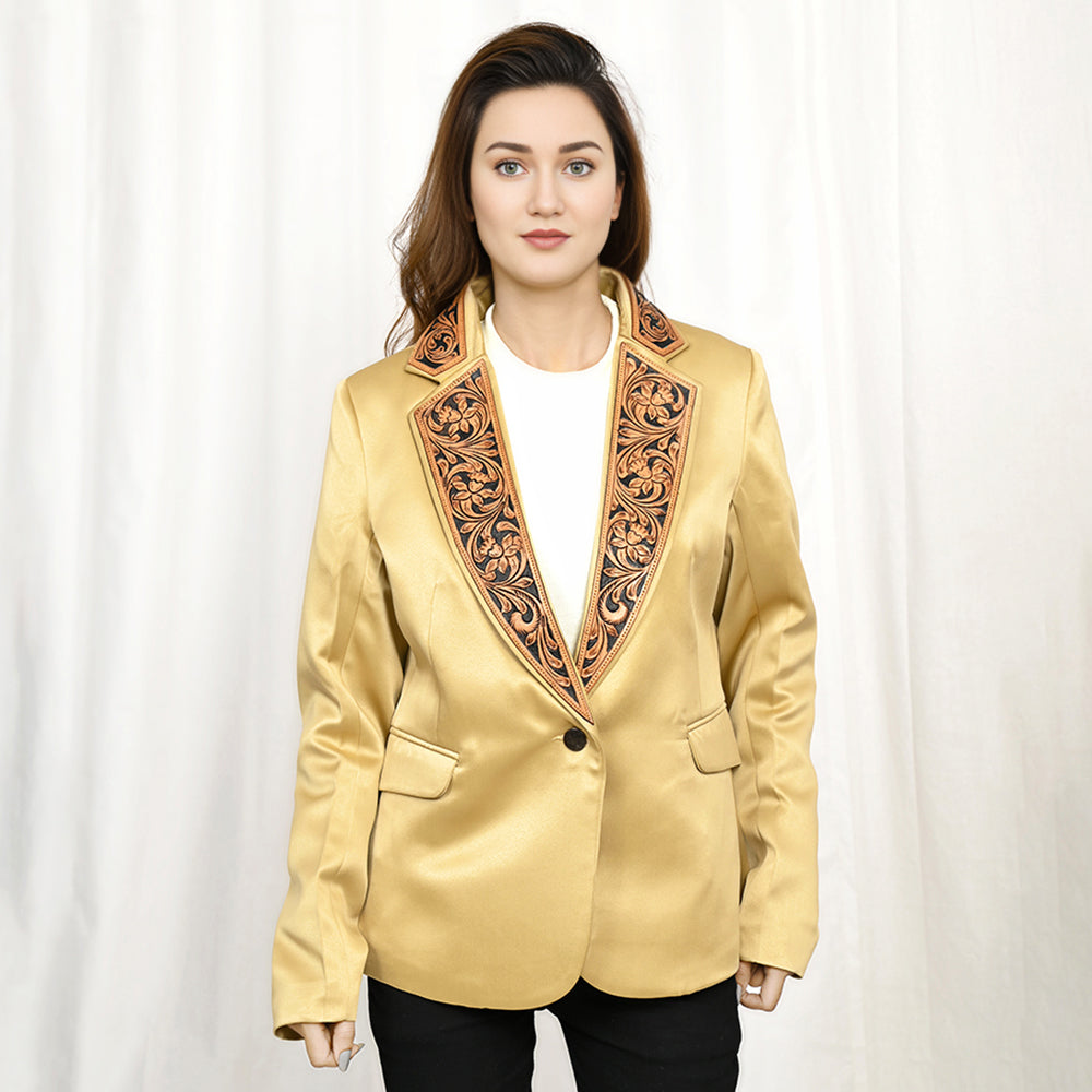 Genuine leather Hand tooled hand carved Women Blazer dress jacket ladies Girl