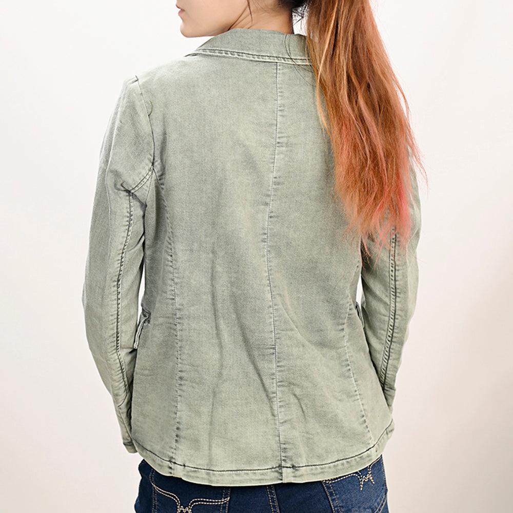 Genuine leather Hand tooled hand carved Women 100% cotton Denim Blazer dress jacket