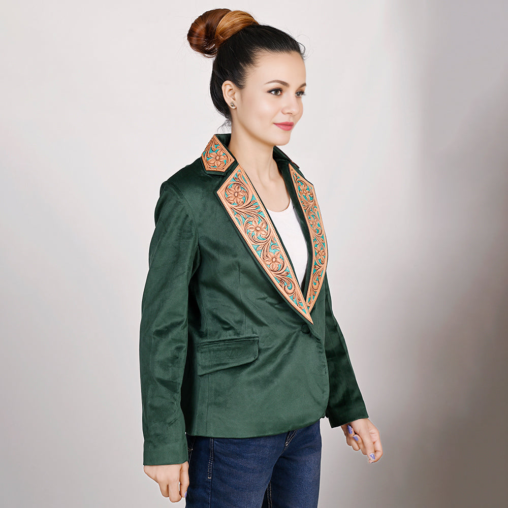 Genuine leather Hand tooled hand carved Women Blazer dress jacket