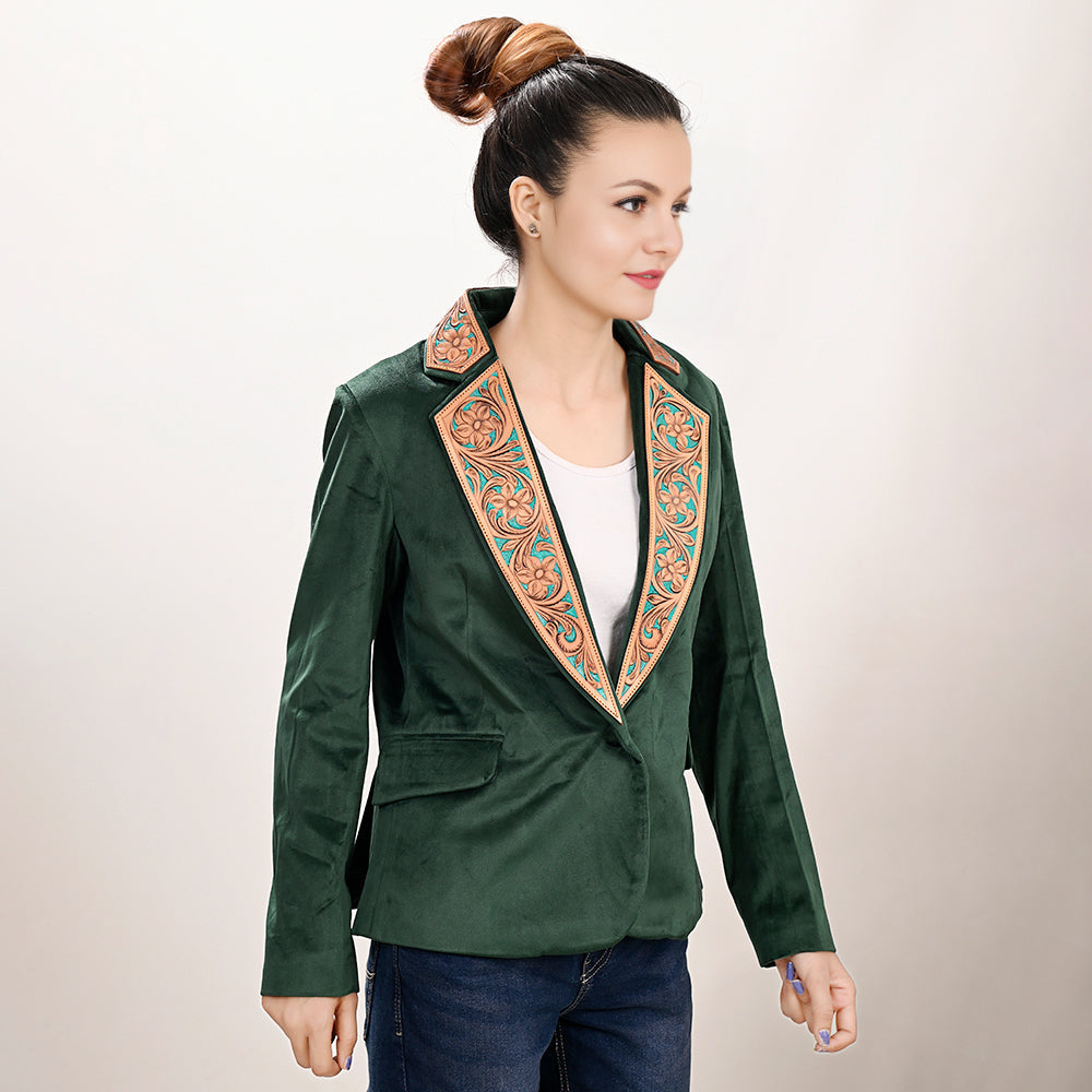 Genuine leather Hand tooled hand carved Women Blazer dress jacket
