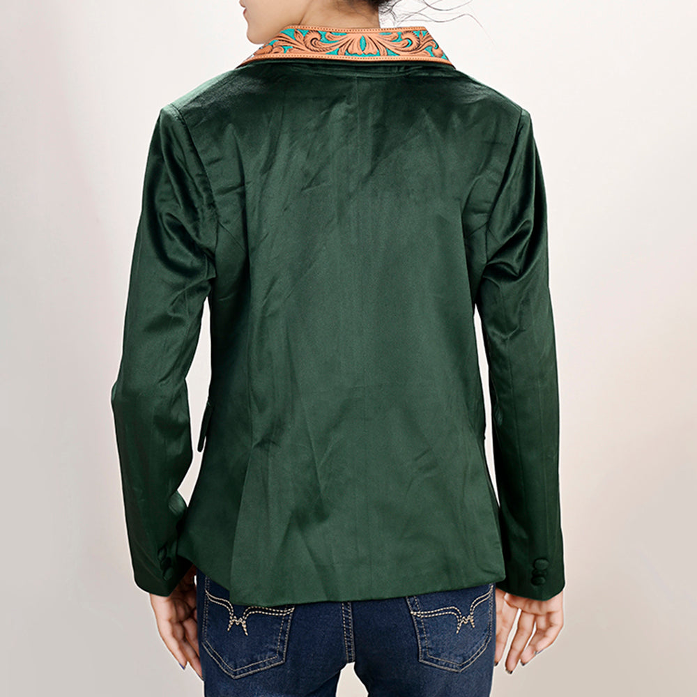 Genuine leather Hand tooled hand carved Women Blazer dress jacket