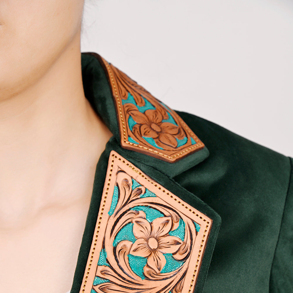 Genuine leather Hand tooled hand carved Women Blazer dress jacket