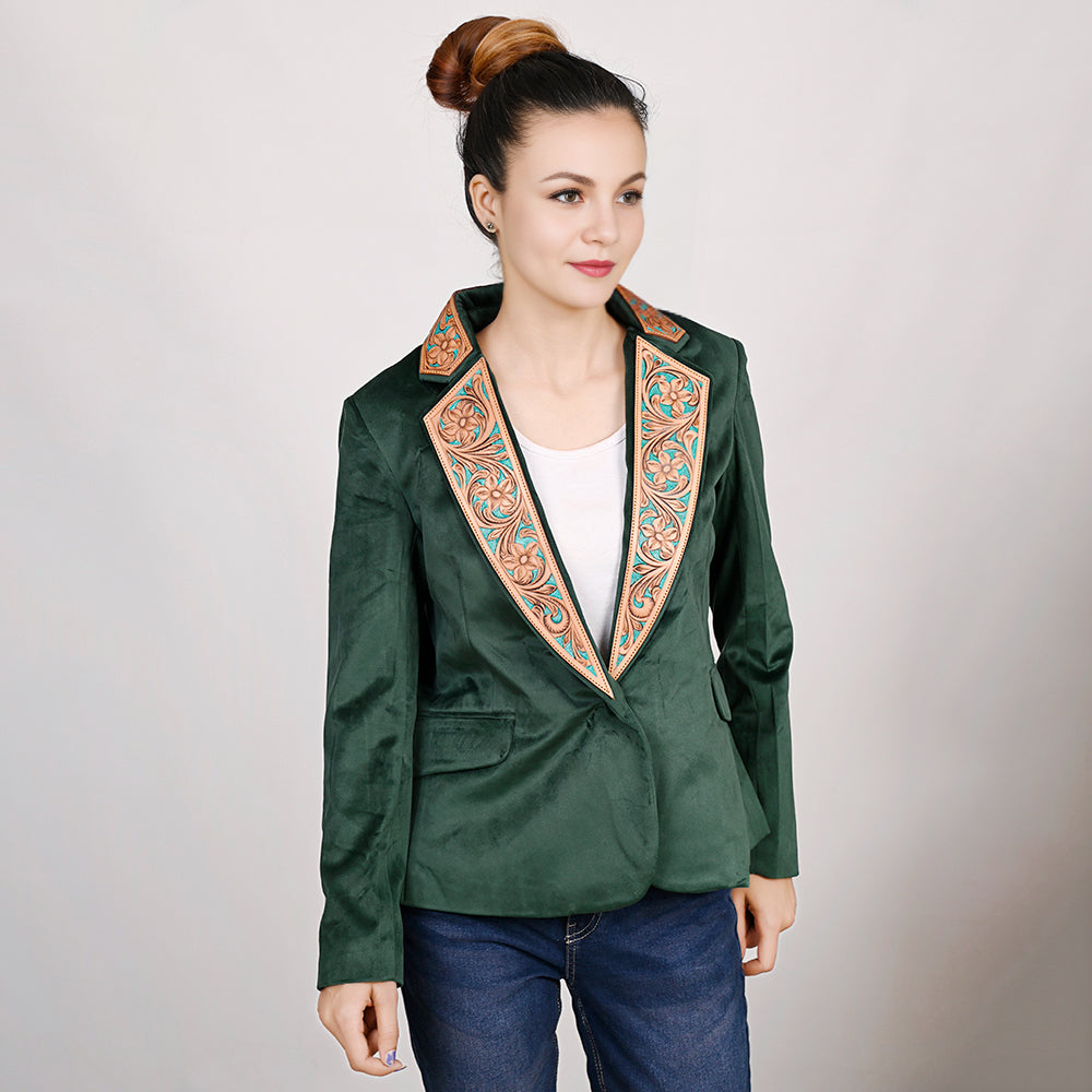 Genuine leather Hand tooled hand carved Women Blazer dress jacket