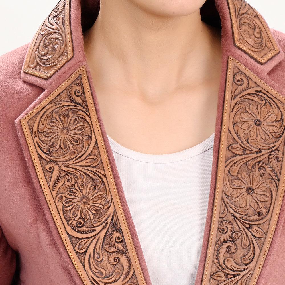 Genuine leather Hand tooled hand carved Women Blazer dress jacket