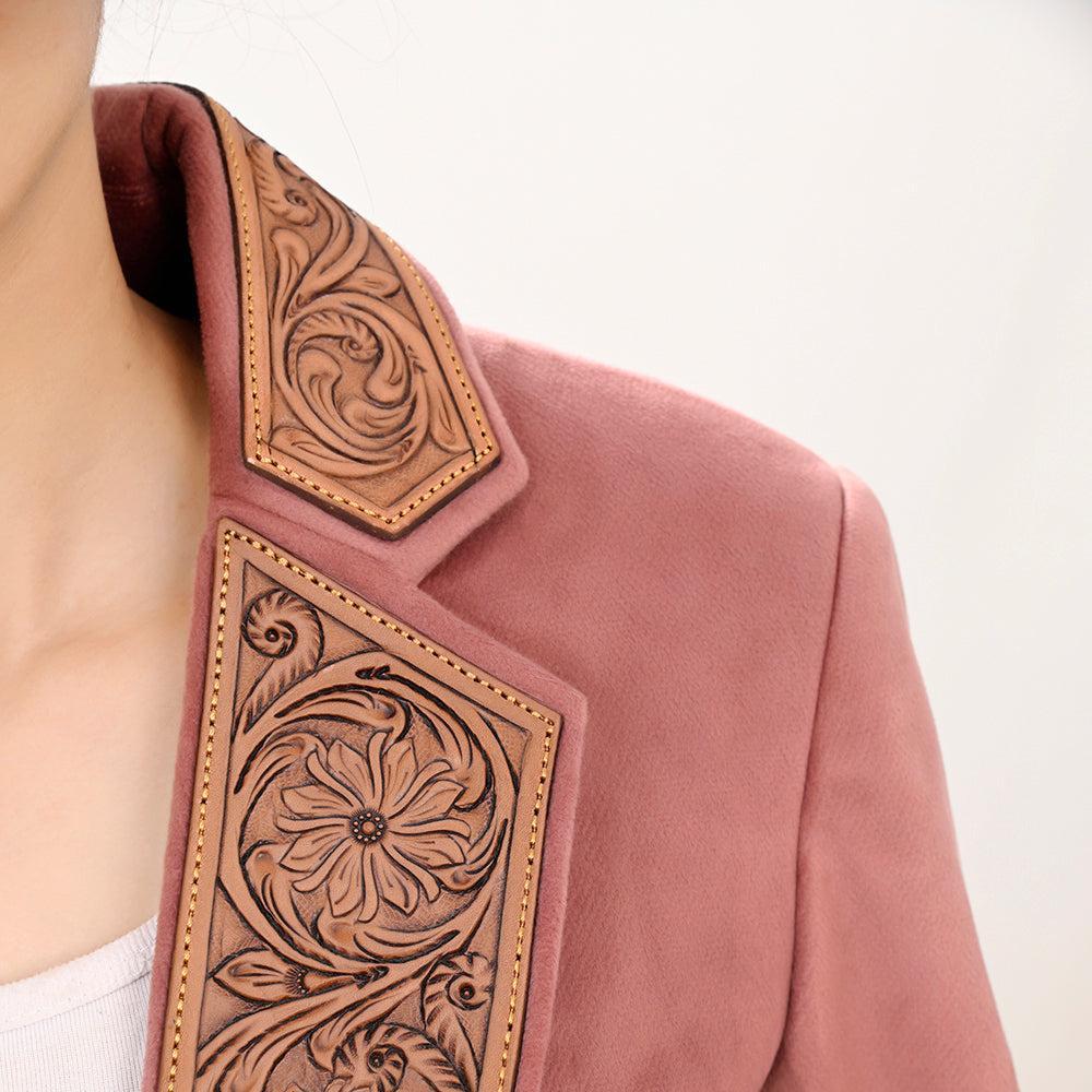 Genuine leather Hand tooled hand carved Women Blazer dress jacket