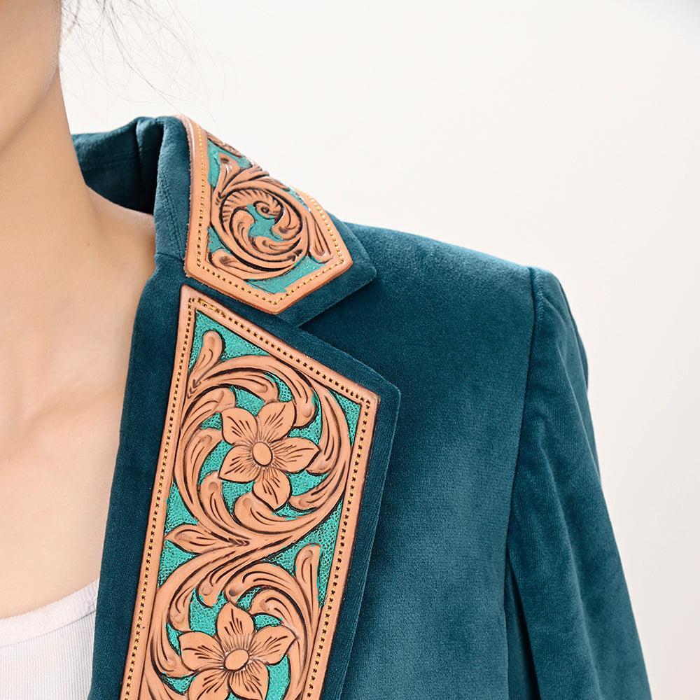 Genuine leather Hand tooled hand carved Women Blazer dress jacket