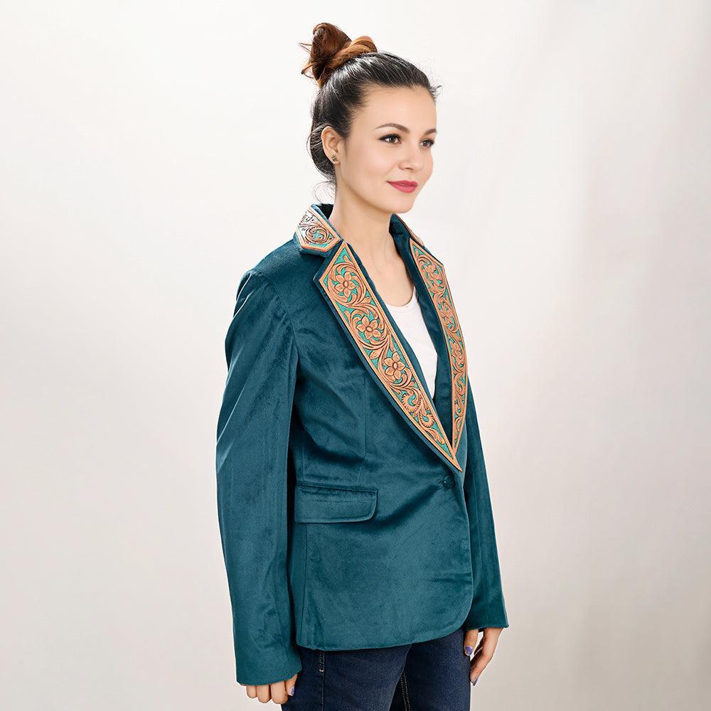 Genuine leather Hand tooled hand carved Women Blazer dress jacket
